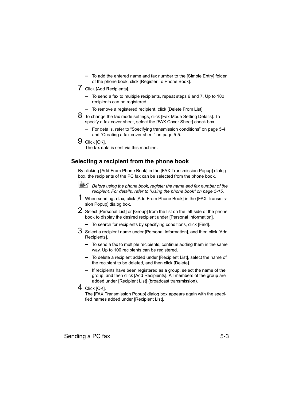 Selecting a recipient from the phone book, Selecting a recipient from the phone book -3 | Konica Minolta bizhub C35 User Manual | Page 86 / 140