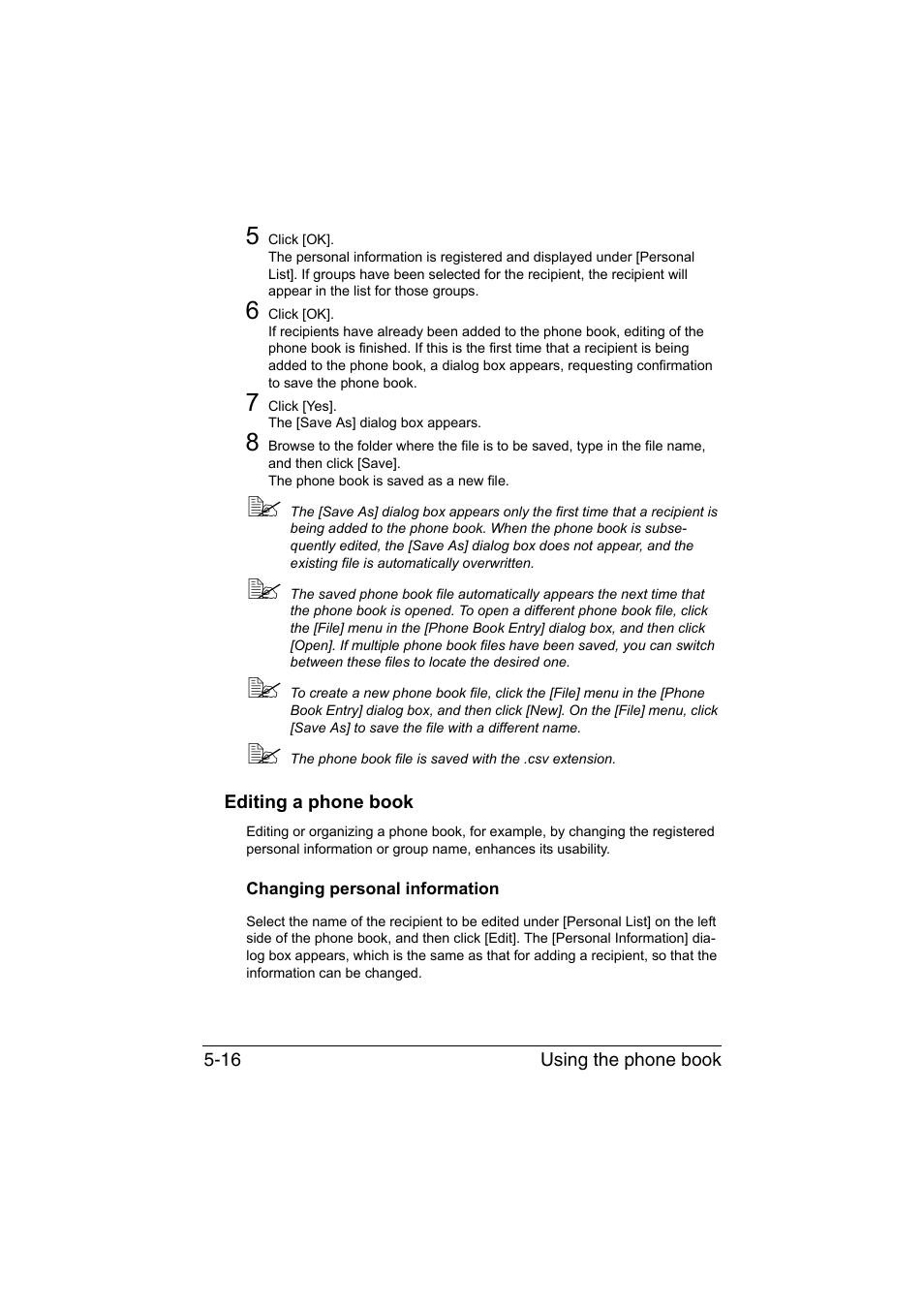 Editing a phone book, Changing personal information, Editing a phone book -16 | Changing personal information -16 | Konica Minolta bizhub C35 User Manual | Page 99 / 140