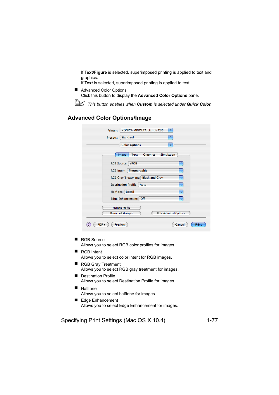 Advanced color options/image, Advanced color options/image -77 | Konica Minolta bizhub C35P User Manual | Page 102 / 409