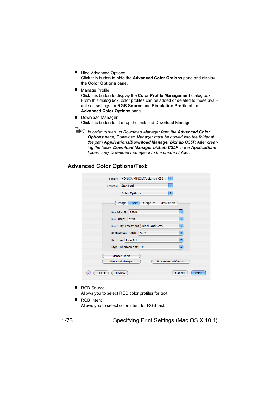 Advanced color options/text, Advanced color options/text -78 | Konica Minolta bizhub C35P User Manual | Page 103 / 409