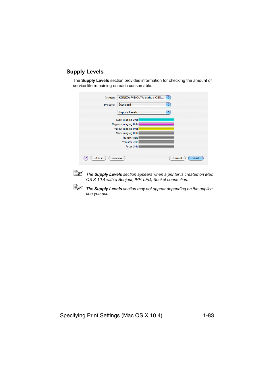 Supply levels, Supply levels -83 | Konica Minolta bizhub C35P User Manual | Page 108 / 409