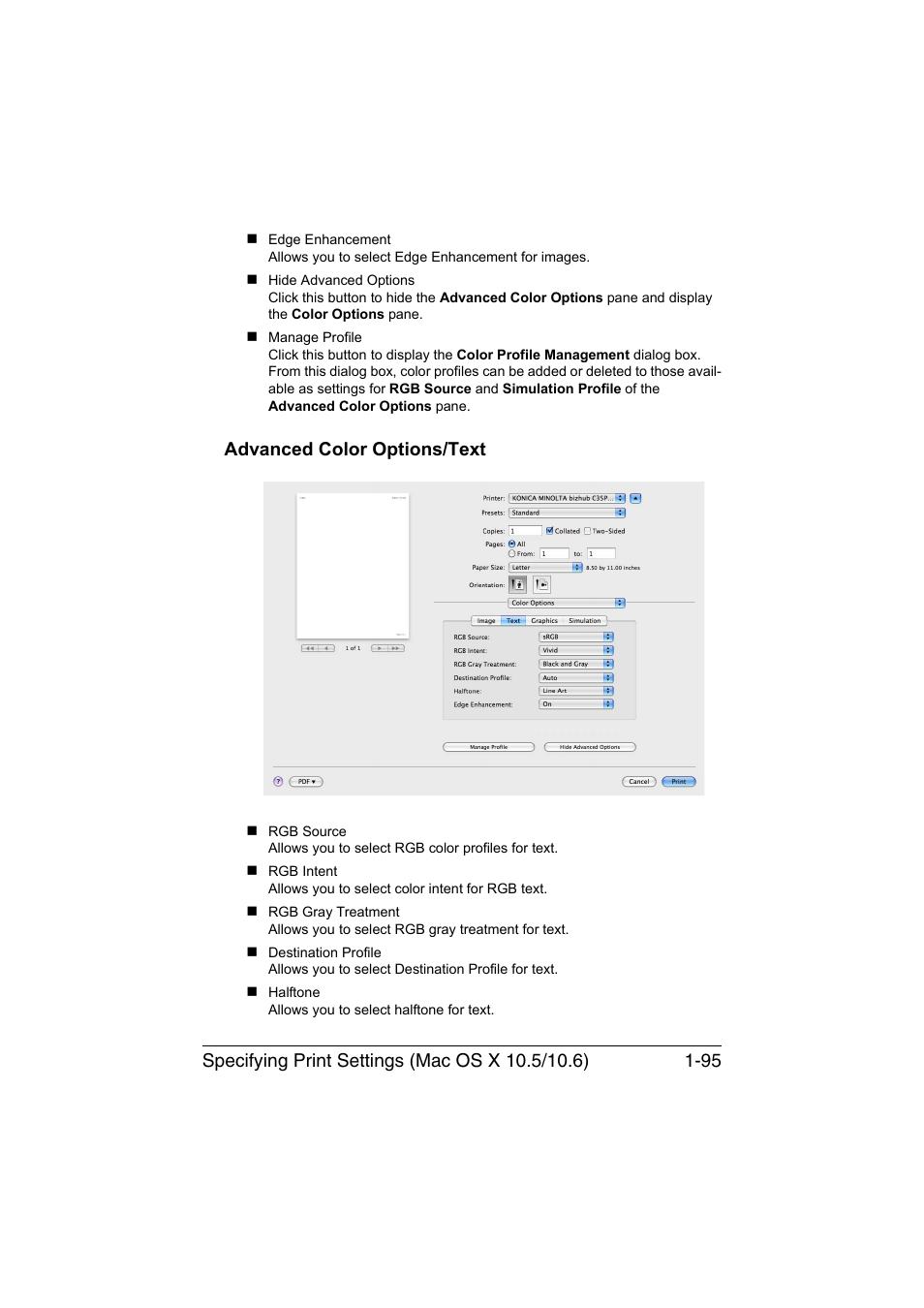 Advanced color options/text, Advanced color options/text -95 | Konica Minolta bizhub C35P User Manual | Page 120 / 409