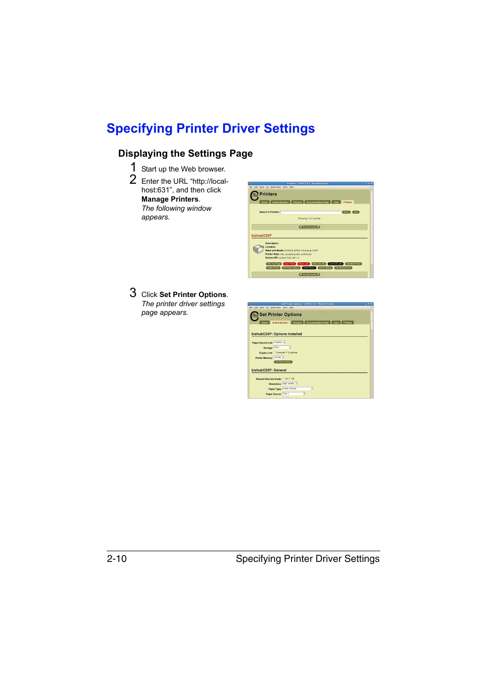 Specifying printer driver settings, Specifying printer driver settings -10 | Konica Minolta bizhub C35P User Manual | Page 145 / 409