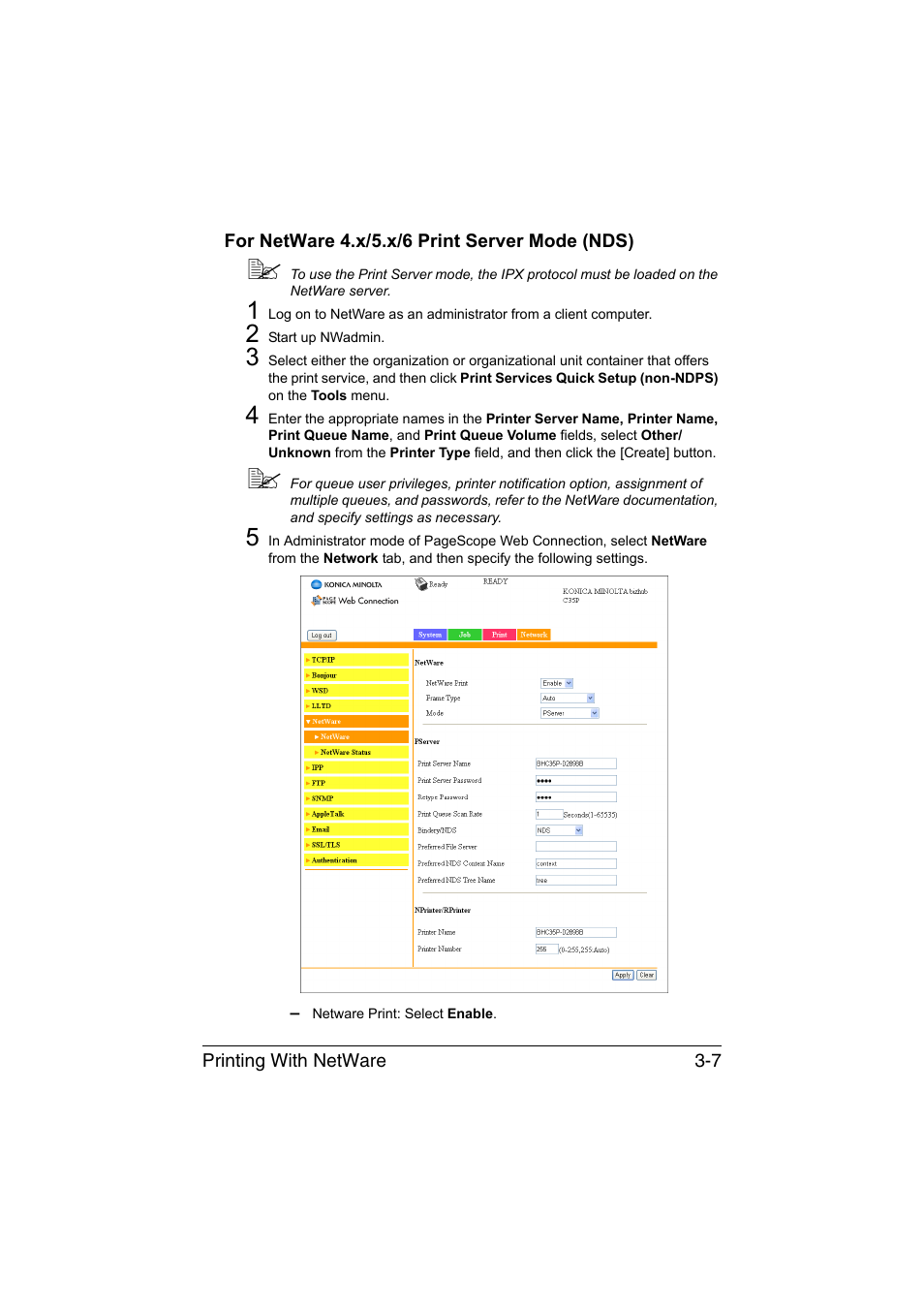 For netware 4.x/5.x/6 print server mode (nds), For netware 4.x/5.x/6 print server mode (nds) -7 | Konica Minolta bizhub C35P User Manual | Page 162 / 409