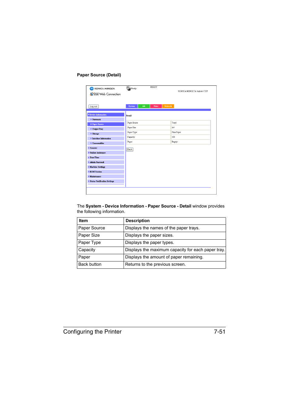 Configuring the printer 7-51 | Konica Minolta bizhub C35P User Manual | Page 270 / 409