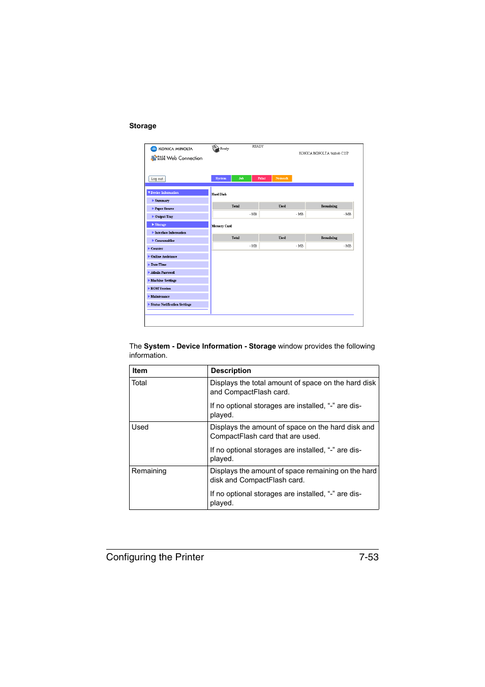 Configuring the printer 7-53 | Konica Minolta bizhub C35P User Manual | Page 272 / 409