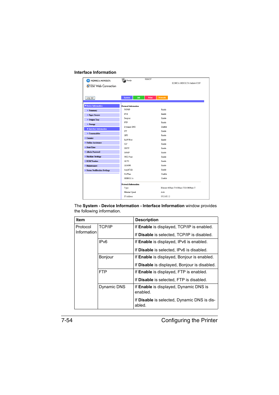 Configuring the printer 7-54 | Konica Minolta bizhub C35P User Manual | Page 273 / 409