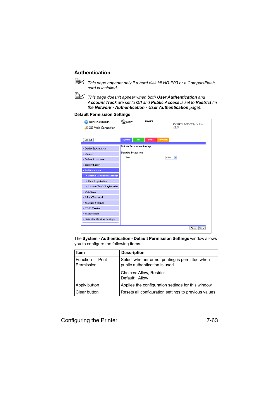 Authentication, Authentication -63 | Konica Minolta bizhub C35P User Manual | Page 282 / 409