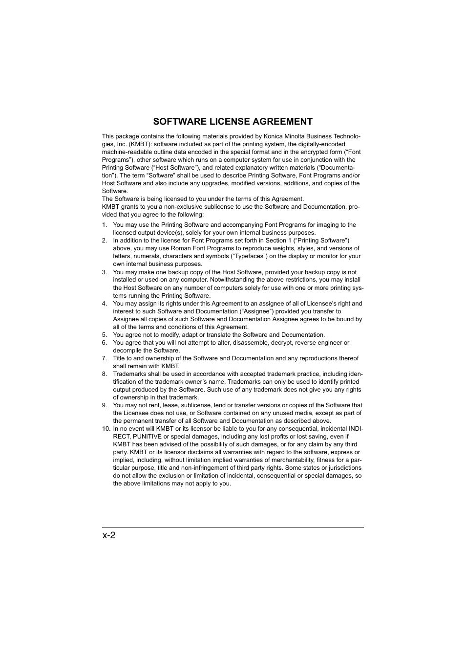 X-2 software license agreement | Konica Minolta bizhub C35P User Manual | Page 3 / 409