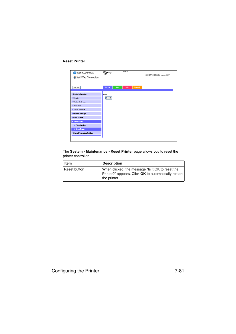 Configuring the printer 7-81 | Konica Minolta bizhub C35P User Manual | Page 300 / 409