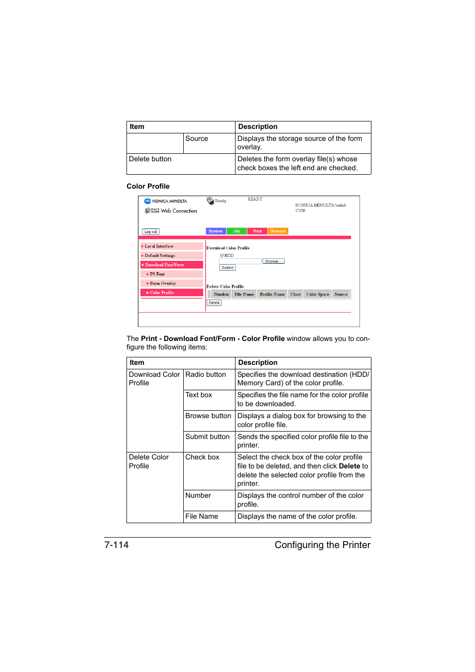 Configuring the printer 7-114 | Konica Minolta bizhub C35P User Manual | Page 333 / 409