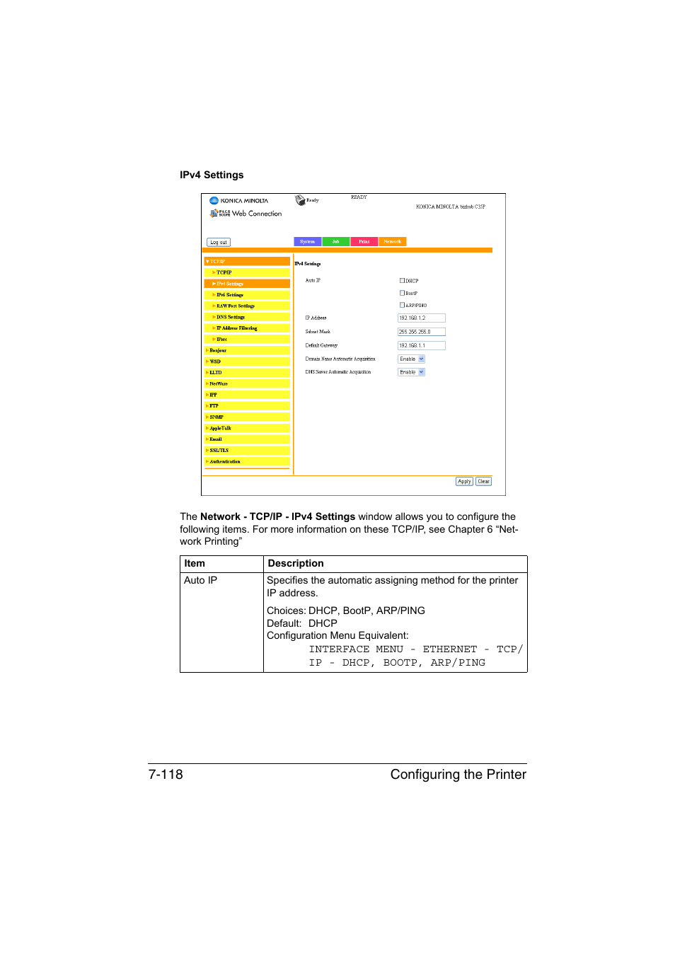 Configuring the printer 7-118 | Konica Minolta bizhub C35P User Manual | Page 337 / 409