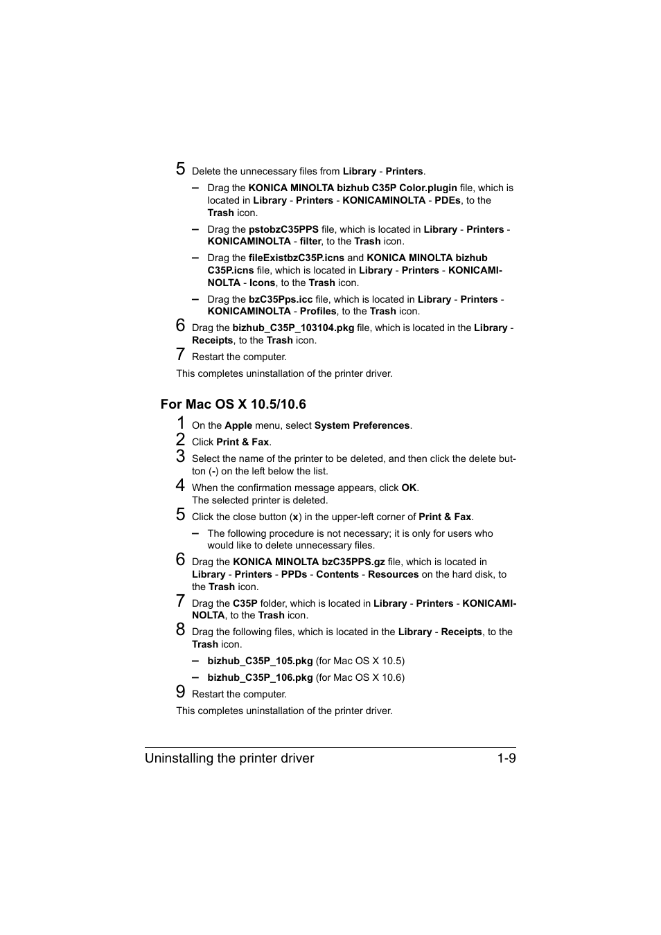 For mac os x 10.5/10.6, For mac os x 10.5/10.6 -9 | Konica Minolta bizhub C35P User Manual | Page 34 / 409