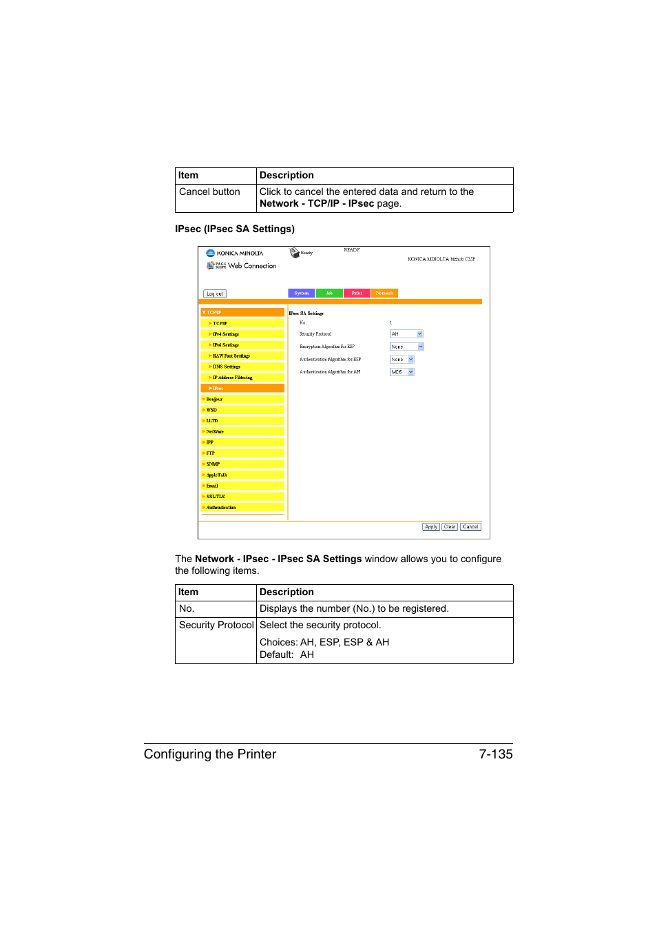 Configuring the printer 7-135 | Konica Minolta bizhub C35P User Manual | Page 354 / 409