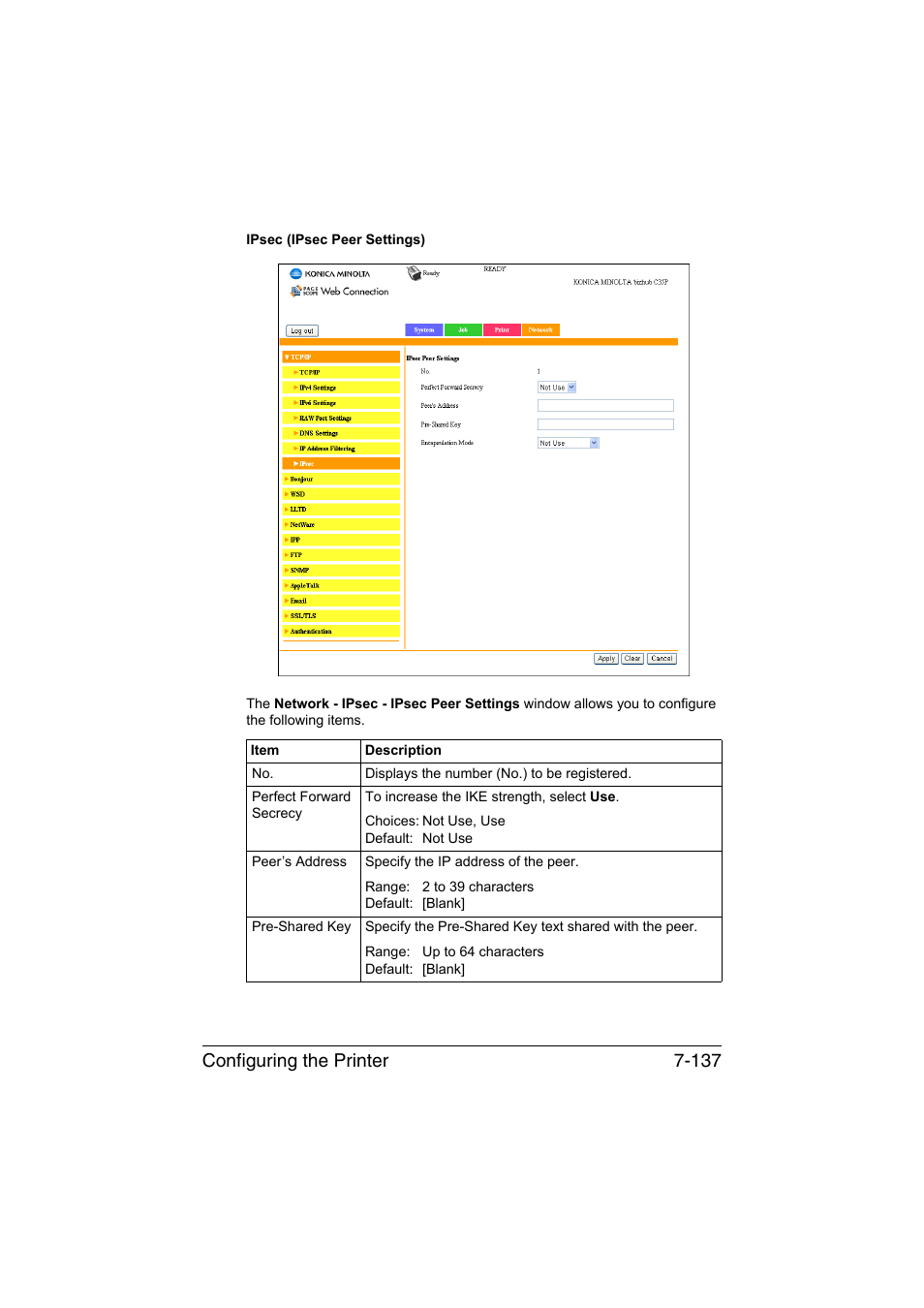 Configuring the printer 7-137 | Konica Minolta bizhub C35P User Manual | Page 356 / 409