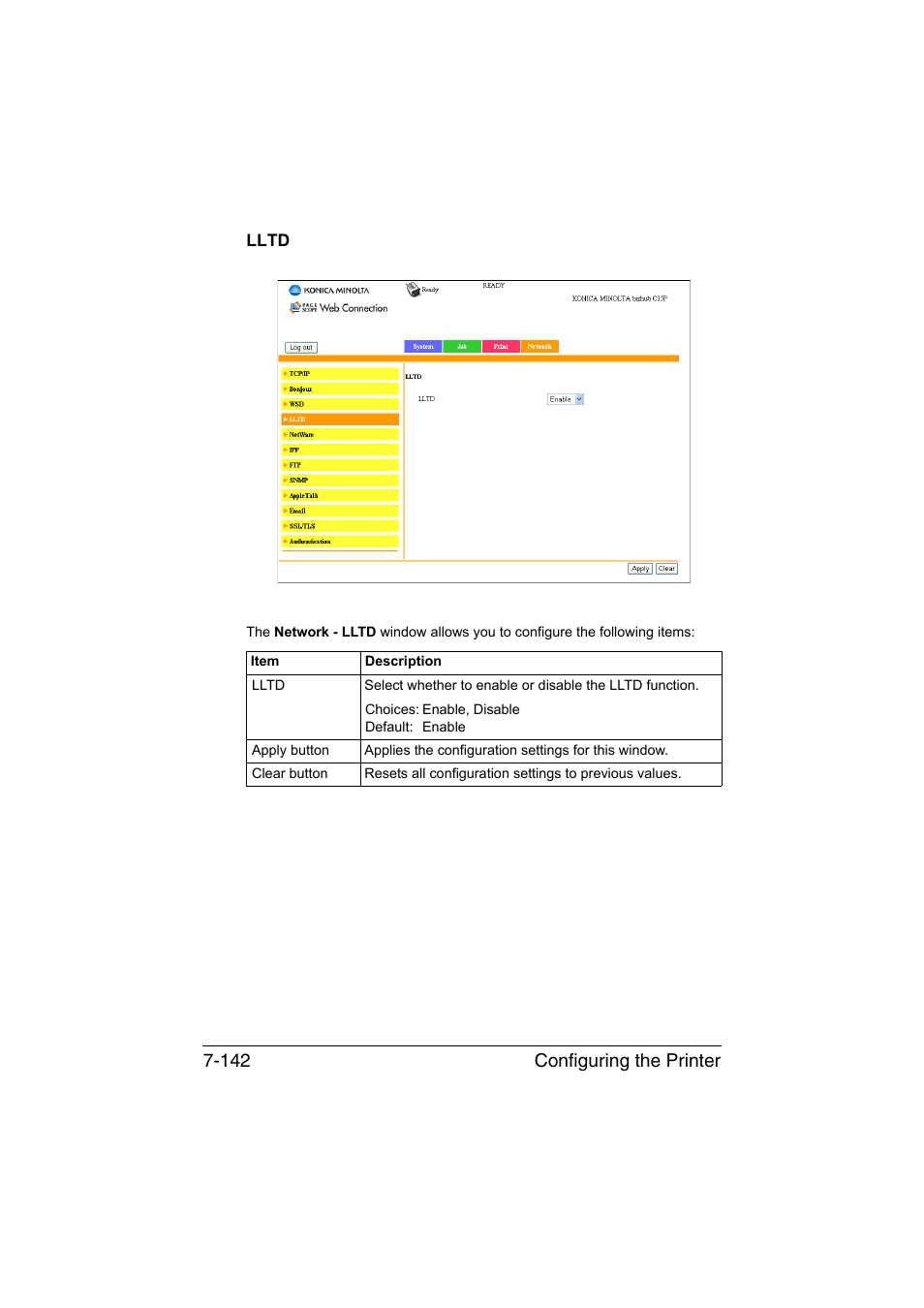 Lltd, Lltd -142, Configuring the printer 7-142 | Konica Minolta bizhub C35P User Manual | Page 361 / 409