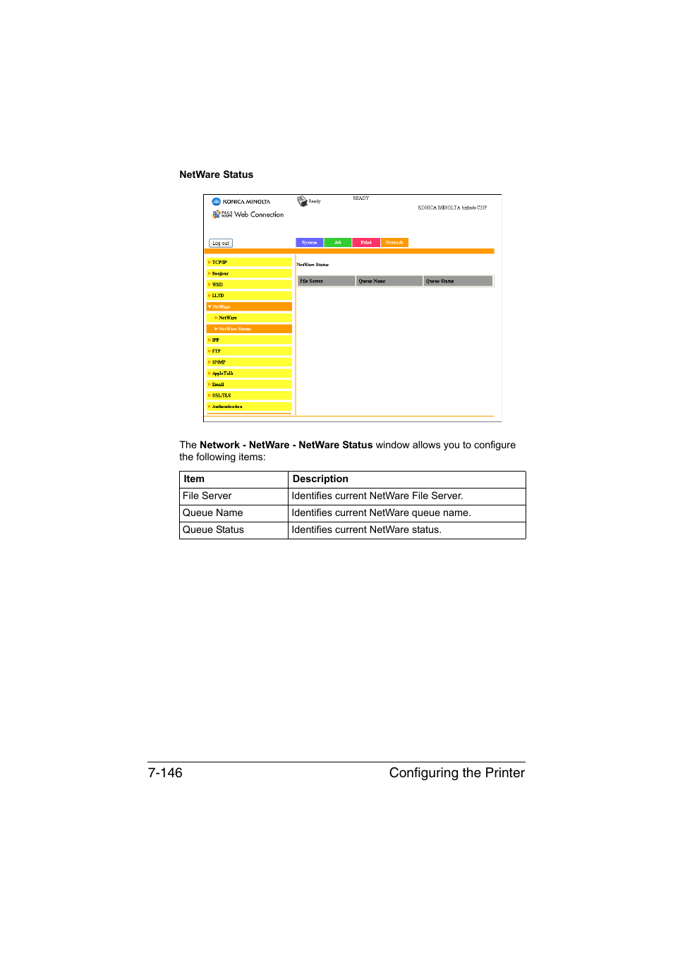 Configuring the printer 7-146 | Konica Minolta bizhub C35P User Manual | Page 365 / 409