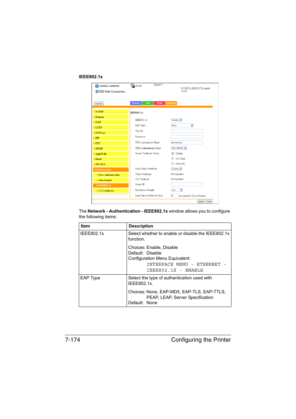 Configuring the printer 7-174 | Konica Minolta bizhub C35P User Manual | Page 393 / 409