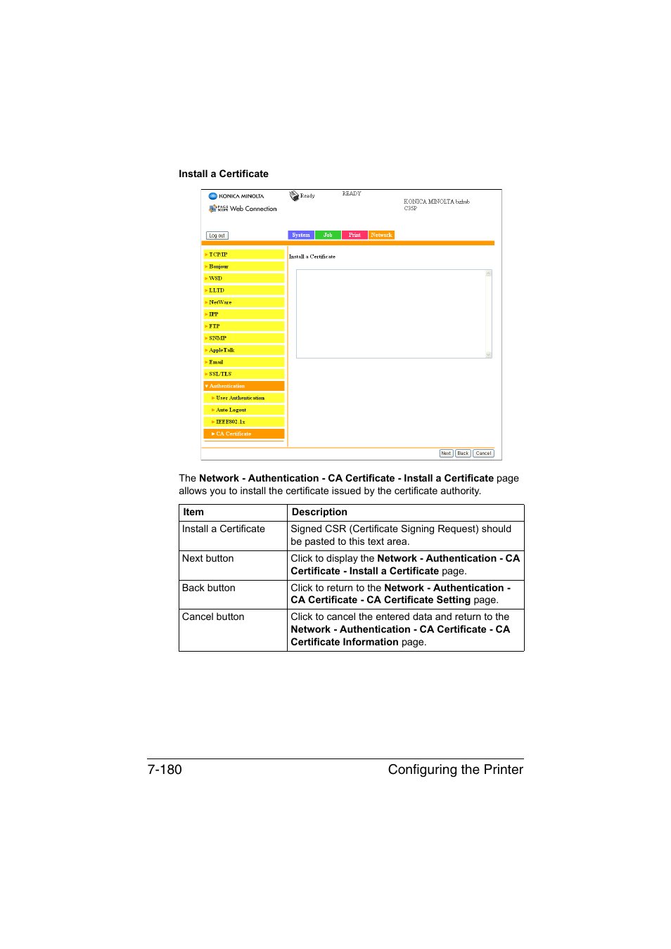 Configuring the printer 7-180 | Konica Minolta bizhub C35P User Manual | Page 399 / 409