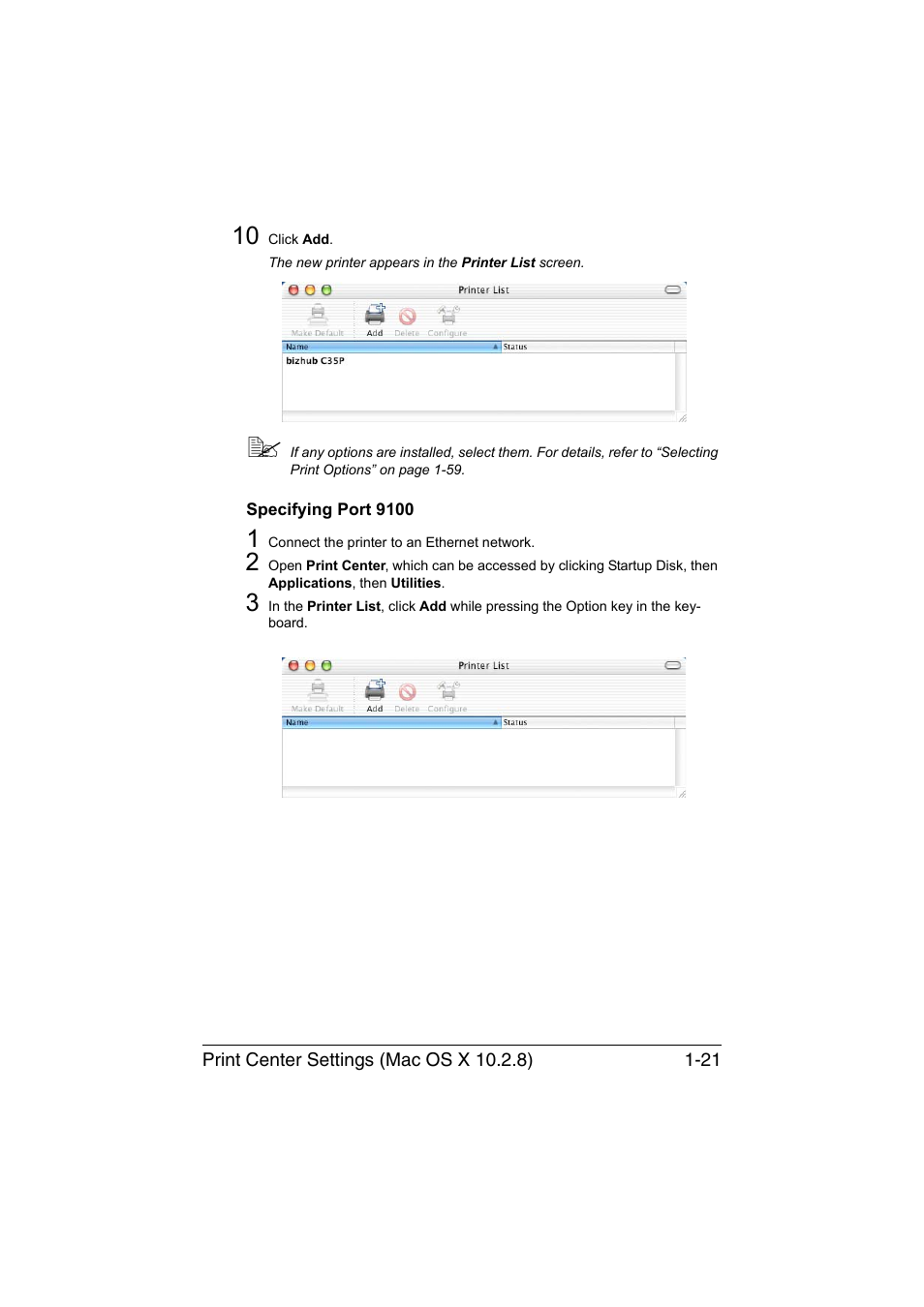 Specifying port 9100, Specifying port 9100 -21 | Konica Minolta bizhub C35P User Manual | Page 46 / 409