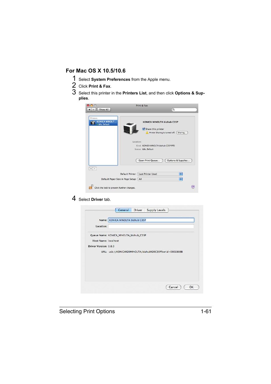 For mac os x 10.5/10.6, For mac os x 10.5/10.6 -61 | Konica Minolta bizhub C35P User Manual | Page 86 / 409