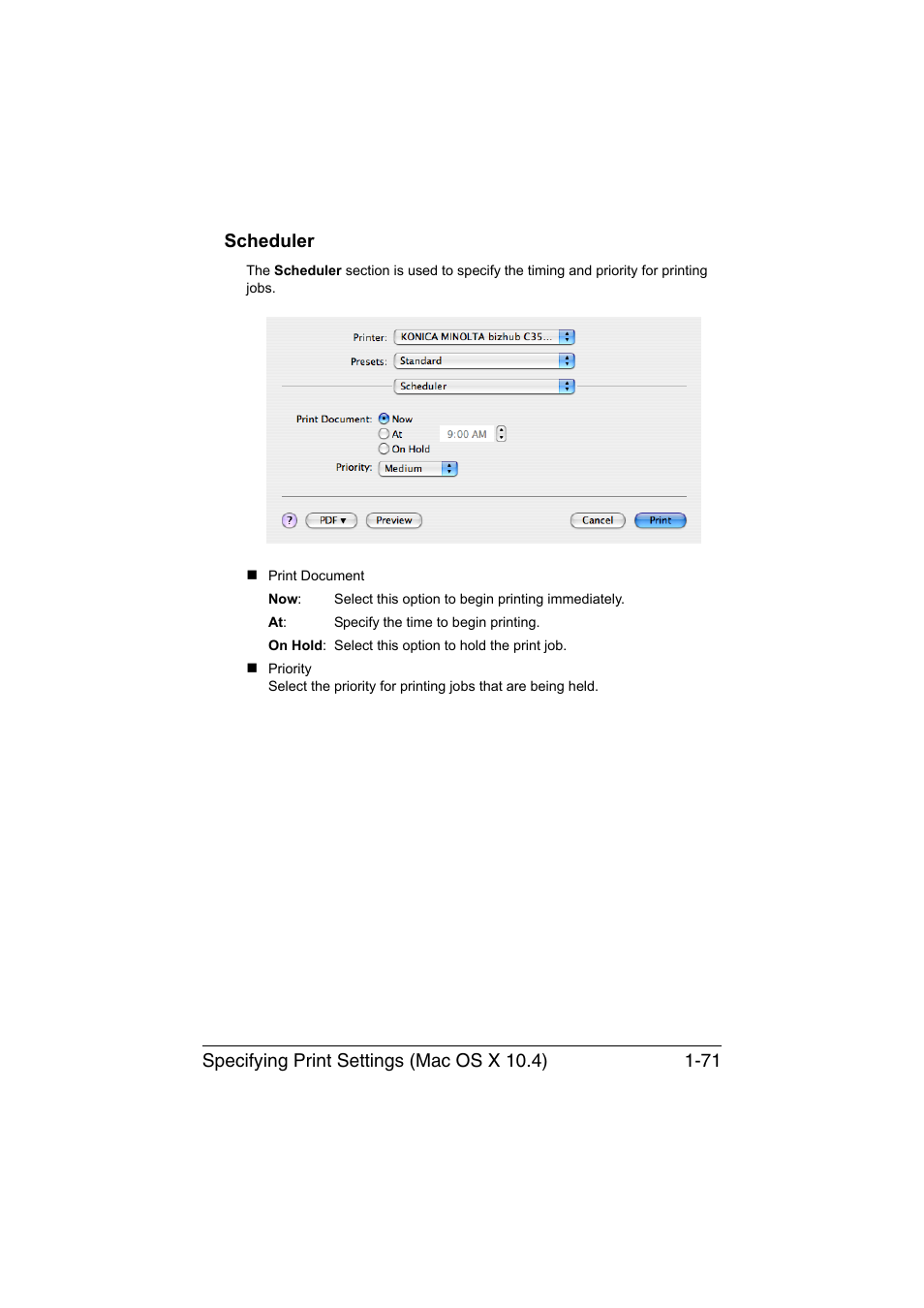 Scheduler, Scheduler -71 | Konica Minolta bizhub C35P User Manual | Page 96 / 409