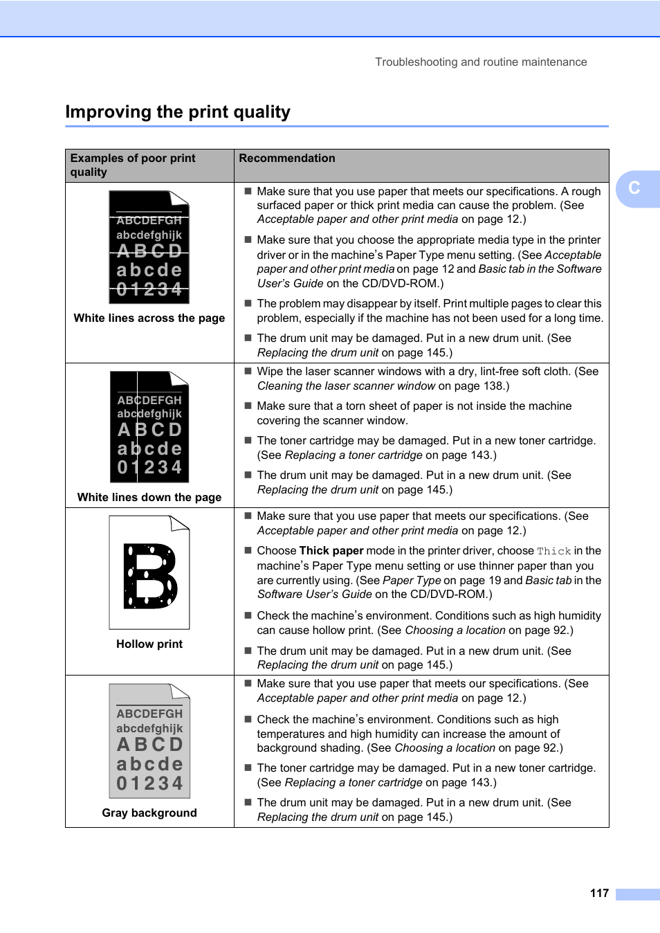 Improving the print quality, Cimproving the print quality | Konica Minolta bizhub 20 User Manual | Page 126 / 203