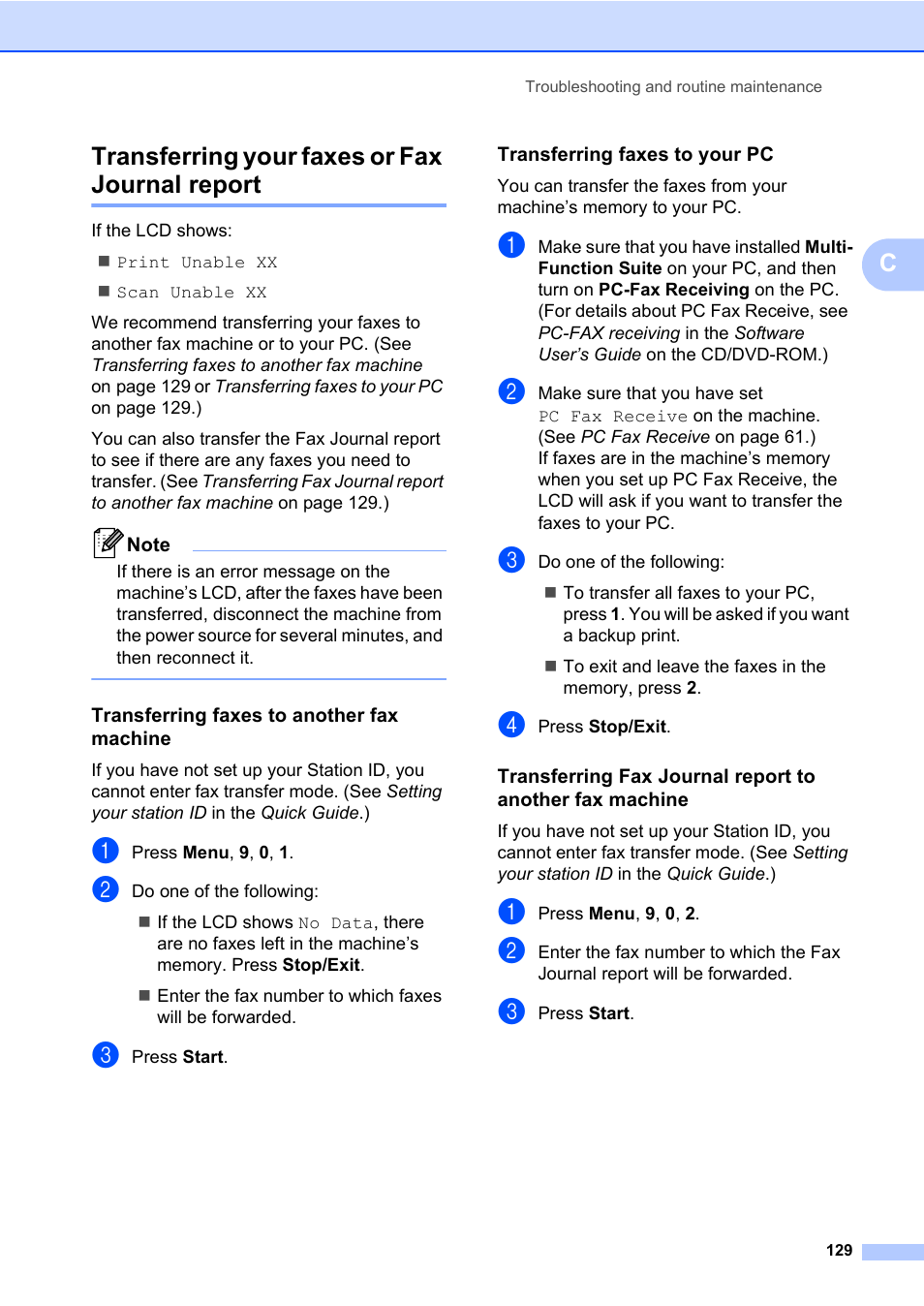 Transferring your faxes or fax journal report, Ctransferring your faxes or fax journal report | Konica Minolta bizhub 20 User Manual | Page 138 / 203