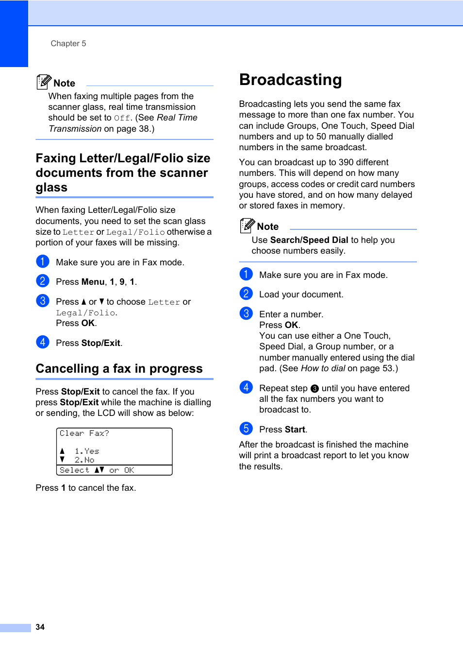 Cancelling a fax in progress, Broadcasting | Konica Minolta bizhub 20 User Manual | Page 43 / 203