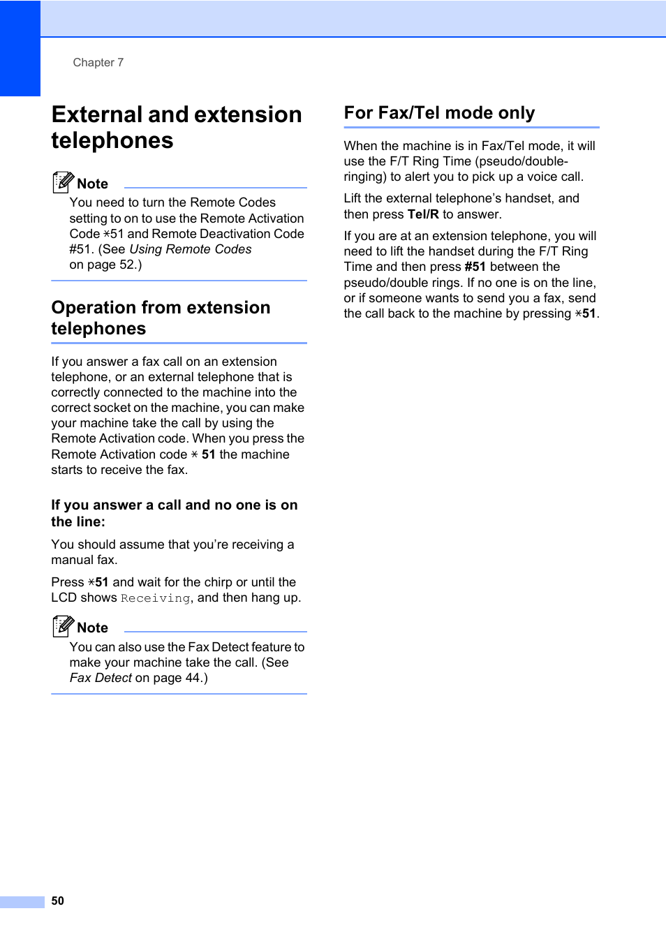 External and extension telephones, Operation from extension telephones, For fax/tel mode only | If you answer a call and no one is on the line | Konica Minolta bizhub 20 User Manual | Page 59 / 203