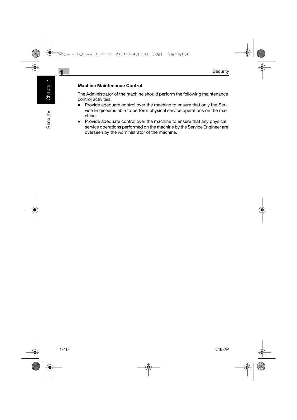 Machine maintenance control, Machine maintenance control -10 | Konica Minolta bizhub C352P User Manual | Page 15 / 108