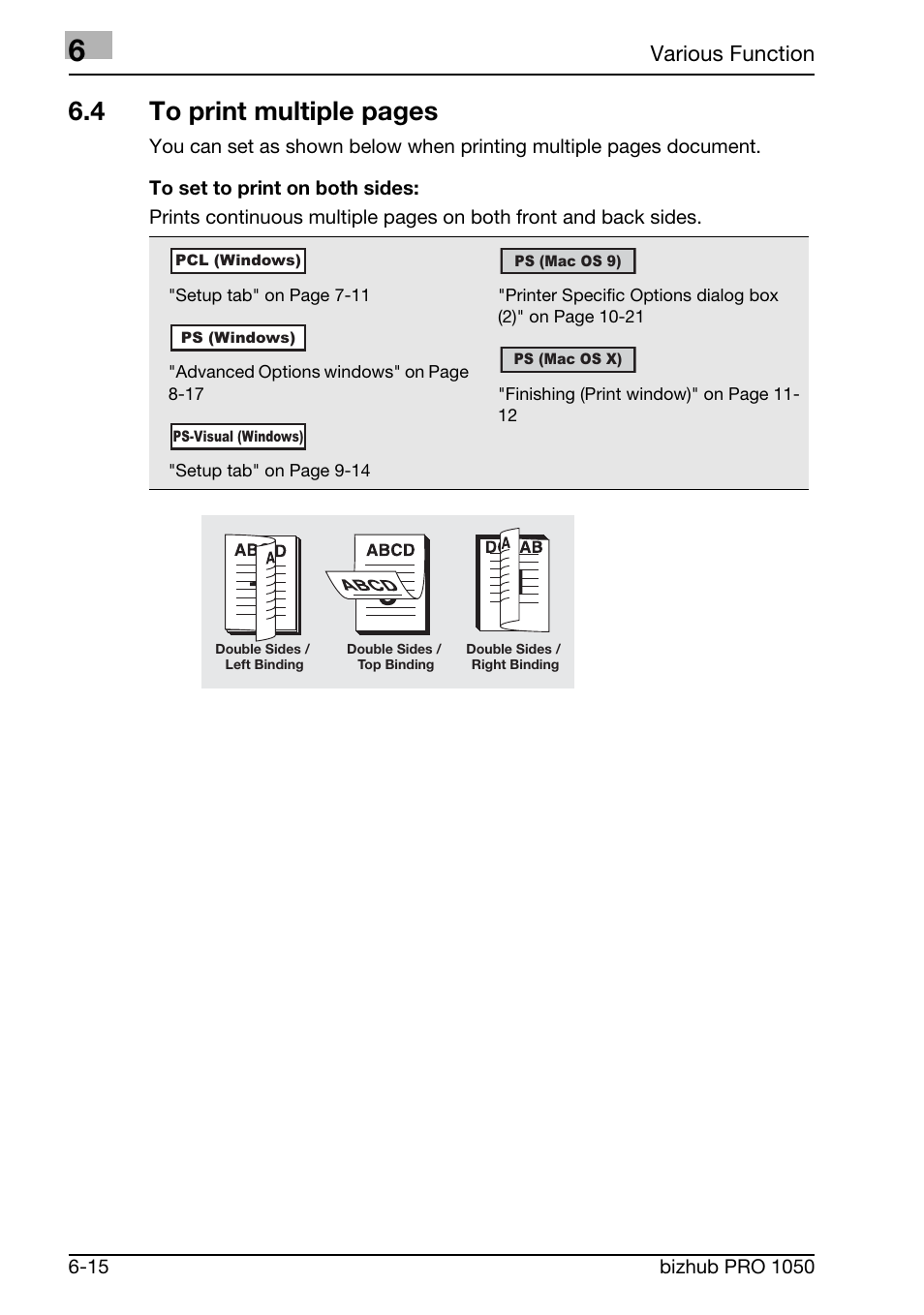 4 to print multiple pages, Various function | Konica Minolta BIZHUB PRO 1050 User Manual | Page 112 / 399