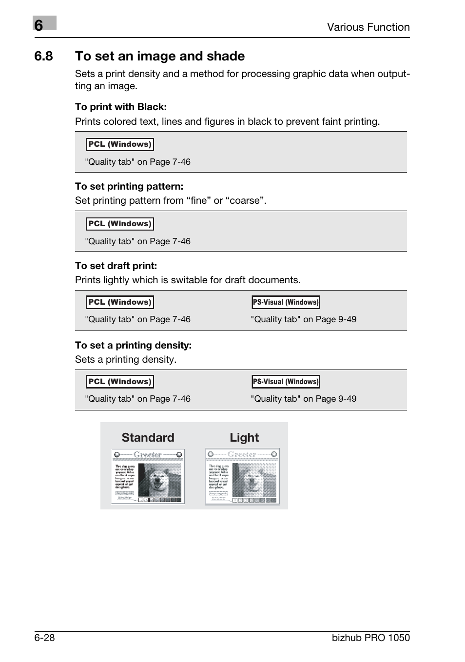 8 to set an image and shade, Standard light | Konica Minolta BIZHUB PRO 1050 User Manual | Page 125 / 399