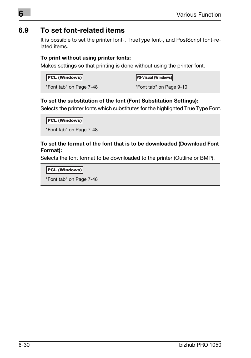 9 to set font-related items | Konica Minolta BIZHUB PRO 1050 User Manual | Page 127 / 399