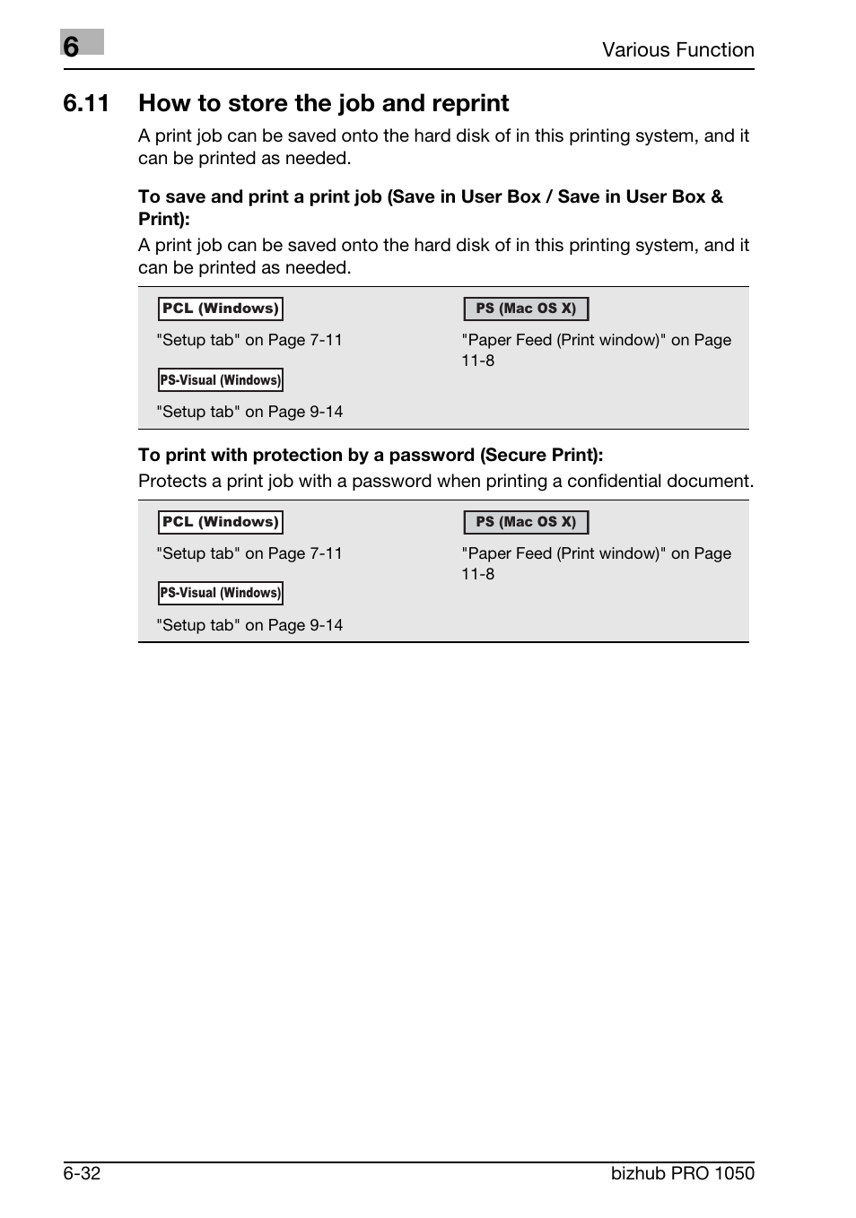 11 how to store the job and reprint | Konica Minolta BIZHUB PRO 1050 User Manual | Page 129 / 399