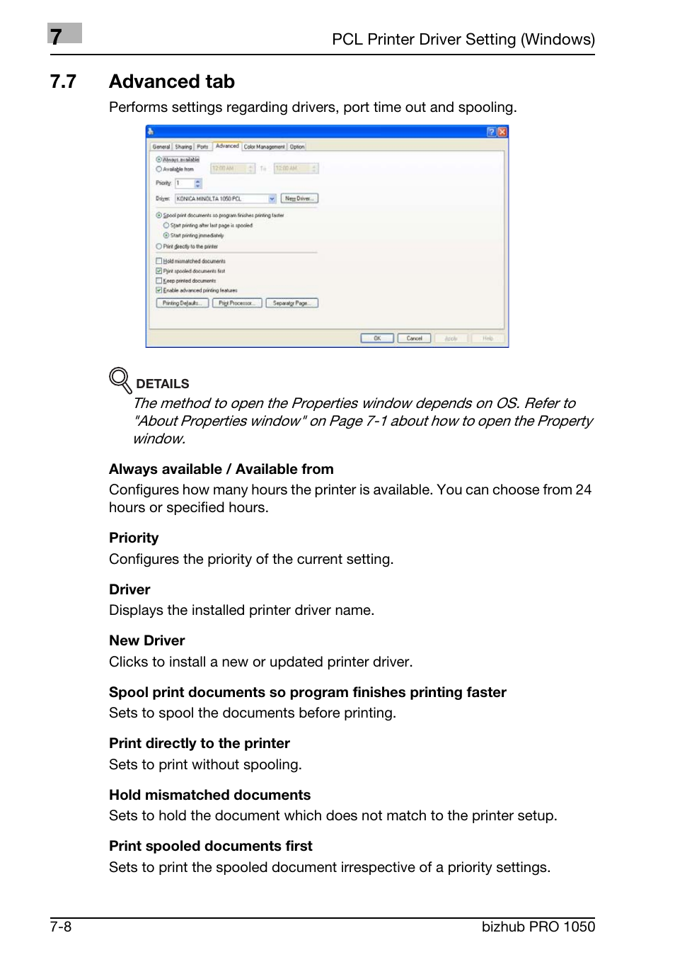 7 advanced tab | Konica Minolta BIZHUB PRO 1050 User Manual | Page 137 / 399