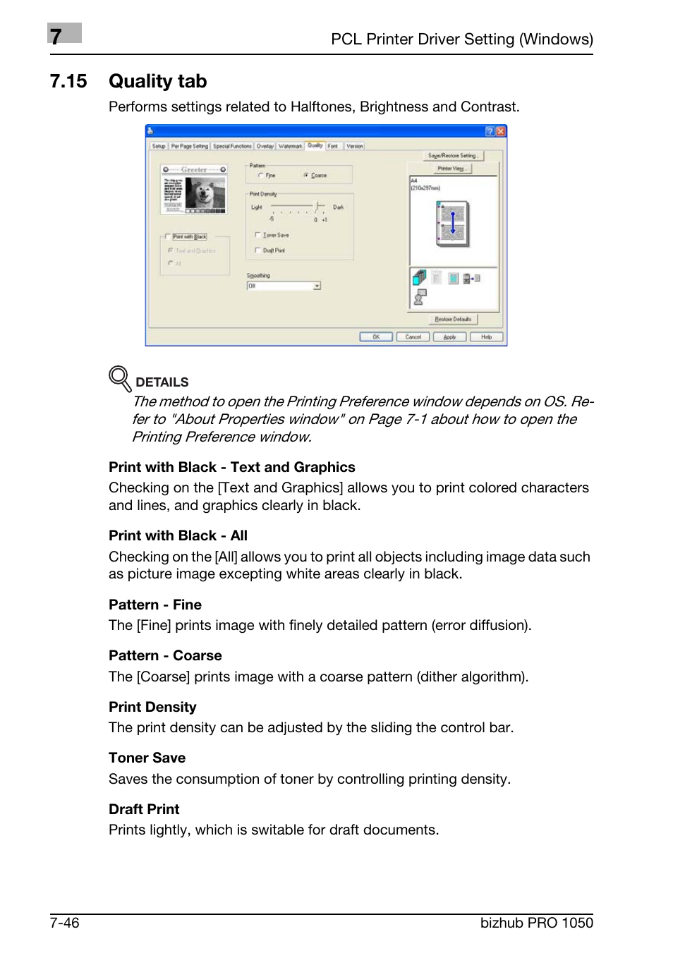 15 quality tab | Konica Minolta BIZHUB PRO 1050 User Manual | Page 175 / 399