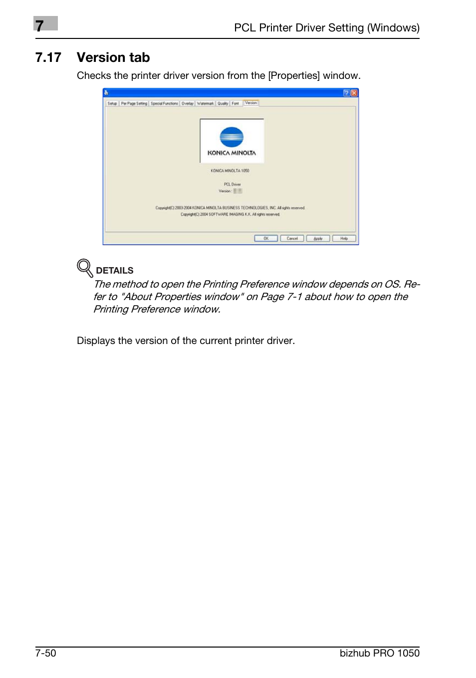 17 version tab | Konica Minolta BIZHUB PRO 1050 User Manual | Page 179 / 399