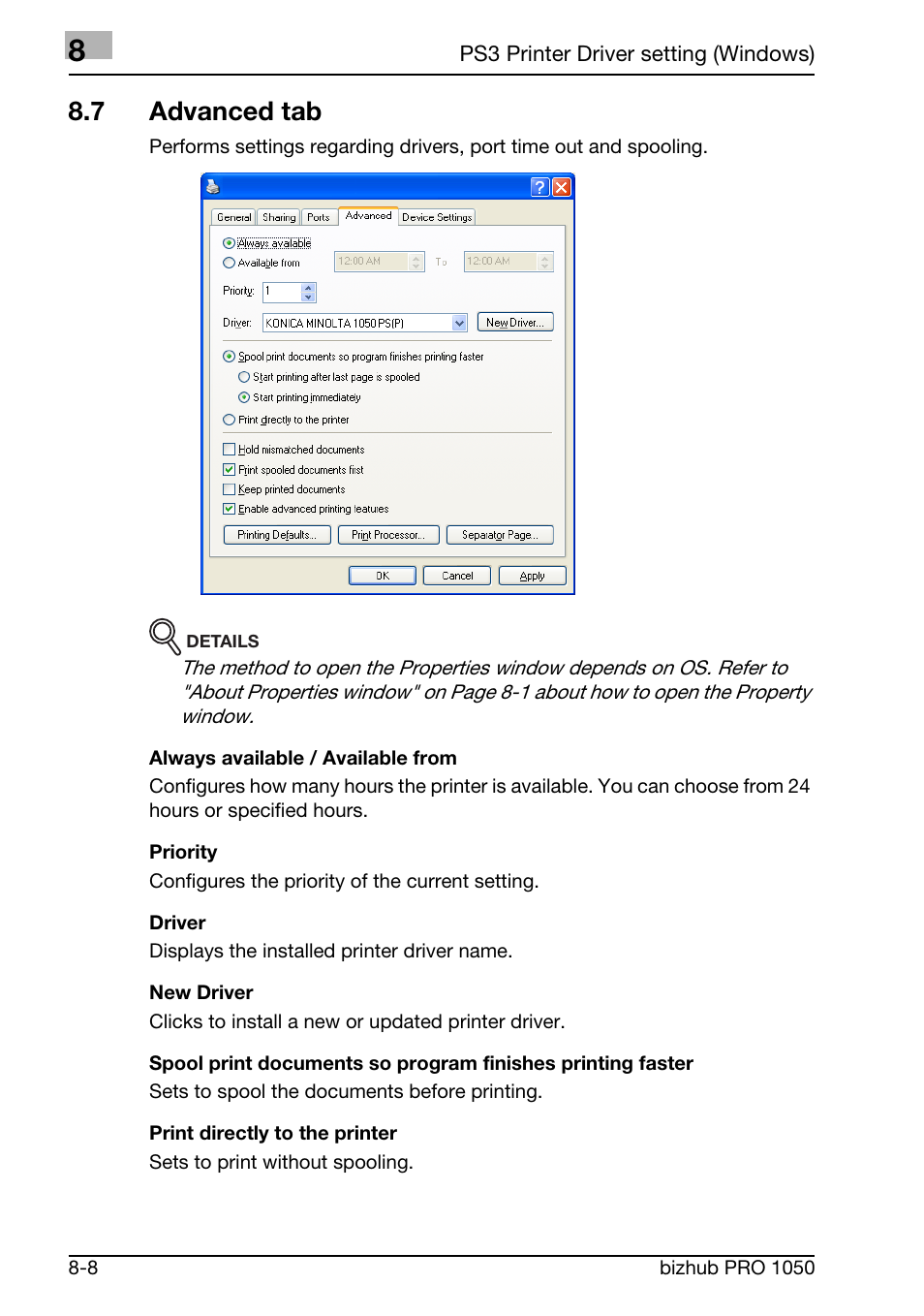 7 advanced tab | Konica Minolta BIZHUB PRO 1050 User Manual | Page 191 / 399