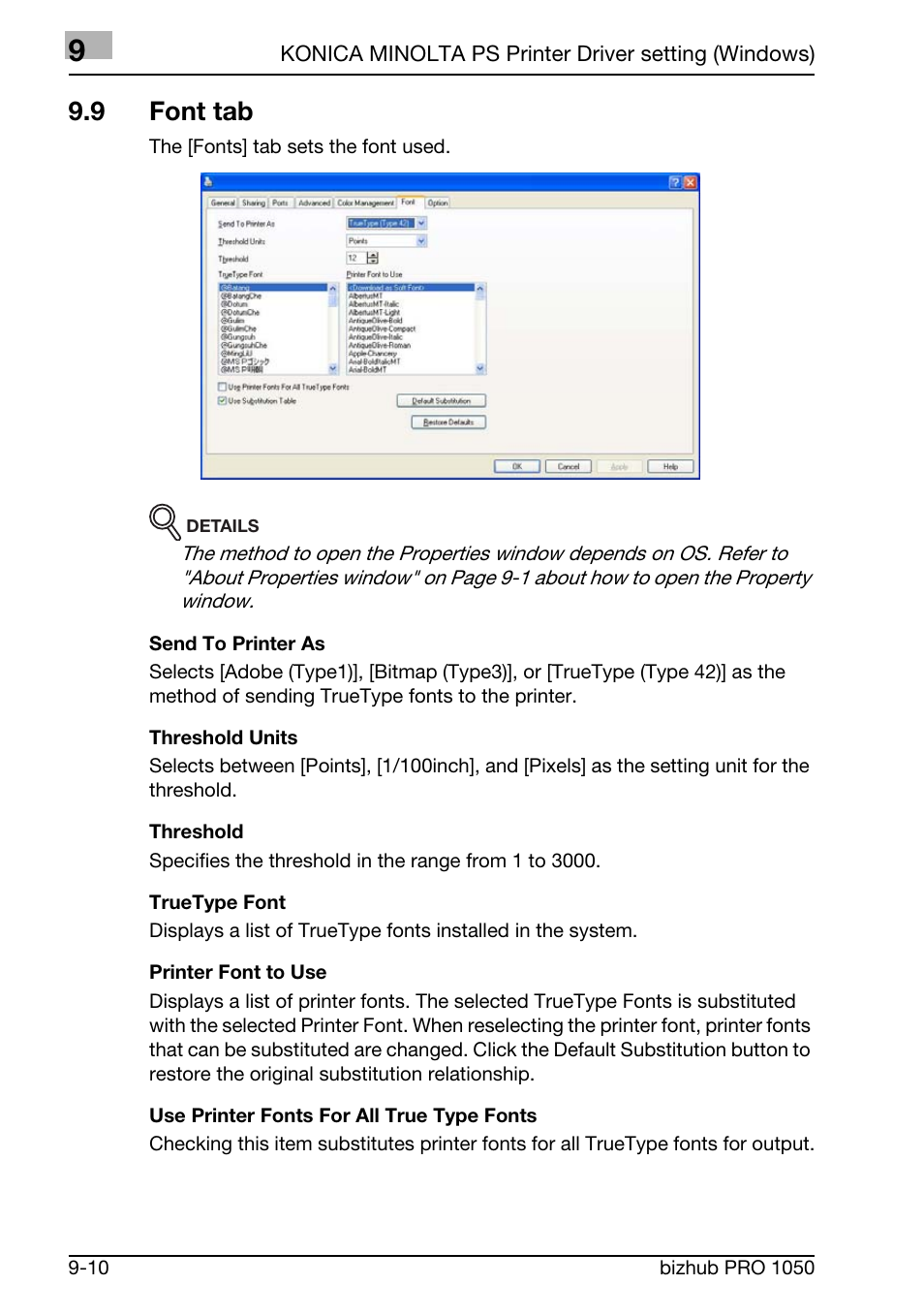 9 font tab | Konica Minolta BIZHUB PRO 1050 User Manual | Page 222 / 399