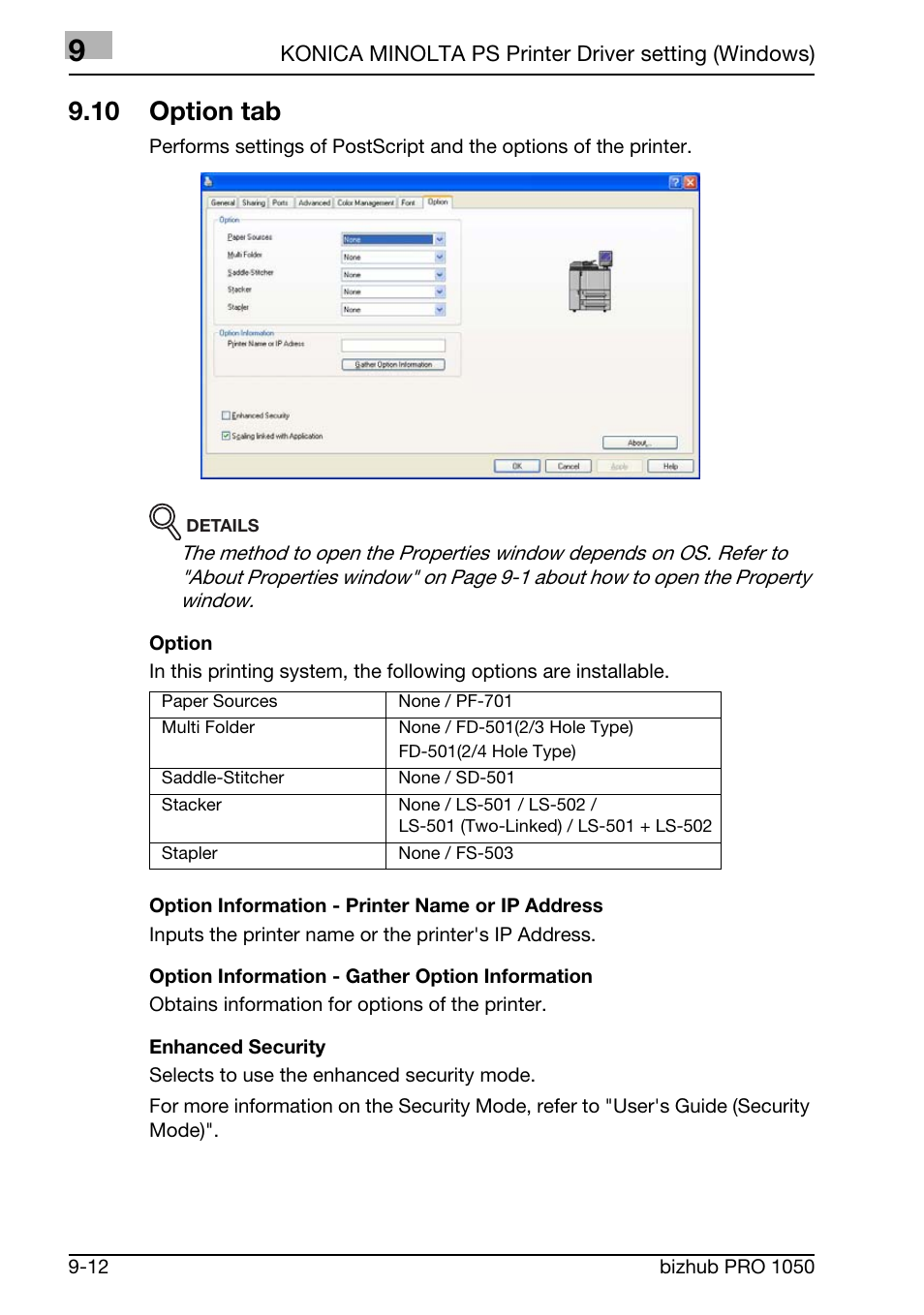 10 options tab, 10 option tab | Konica Minolta BIZHUB PRO 1050 User Manual | Page 224 / 399