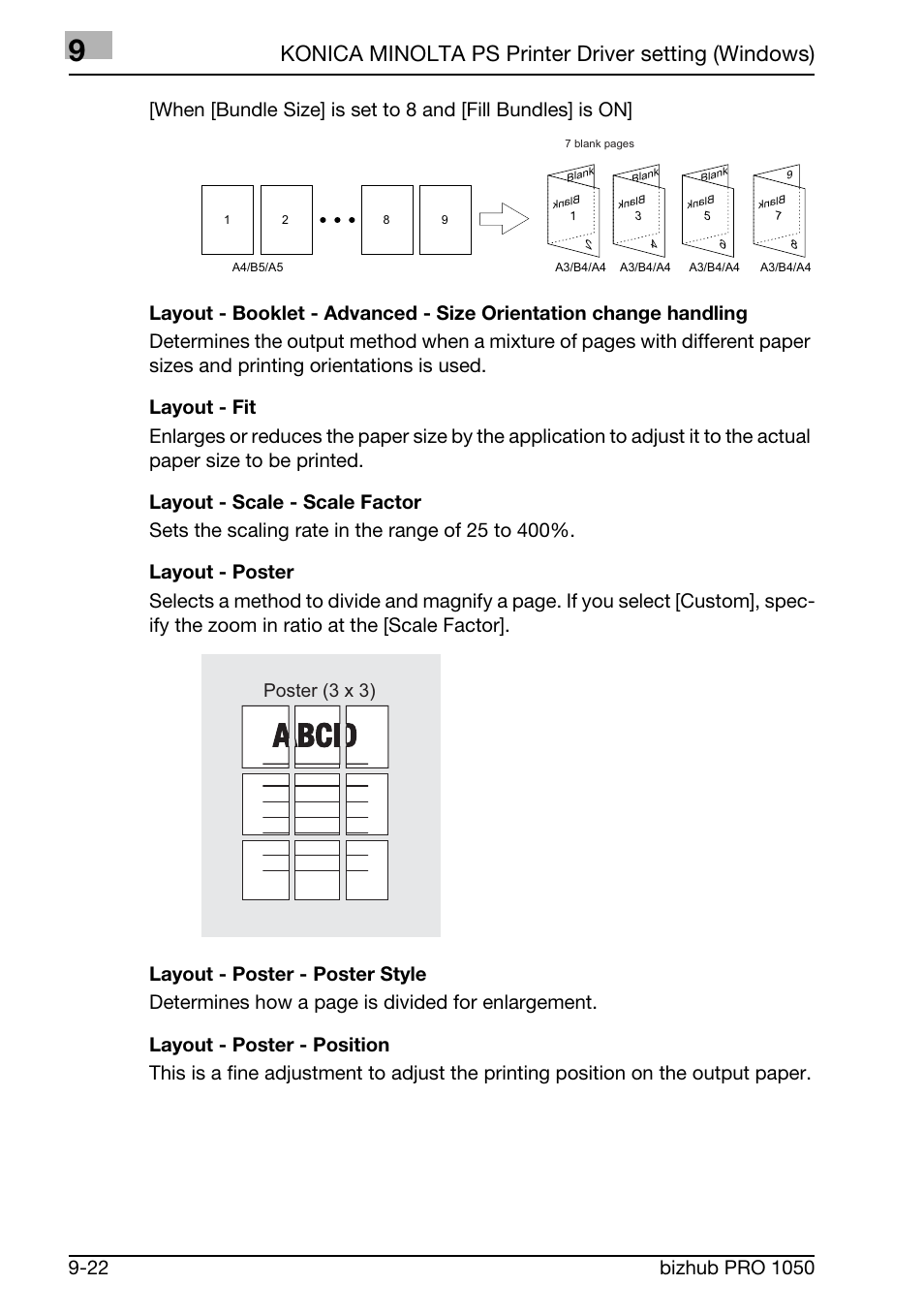 Konica minolta ps printer driver setting (windows), Poster (3 x 3) | Konica Minolta BIZHUB PRO 1050 User Manual | Page 234 / 399