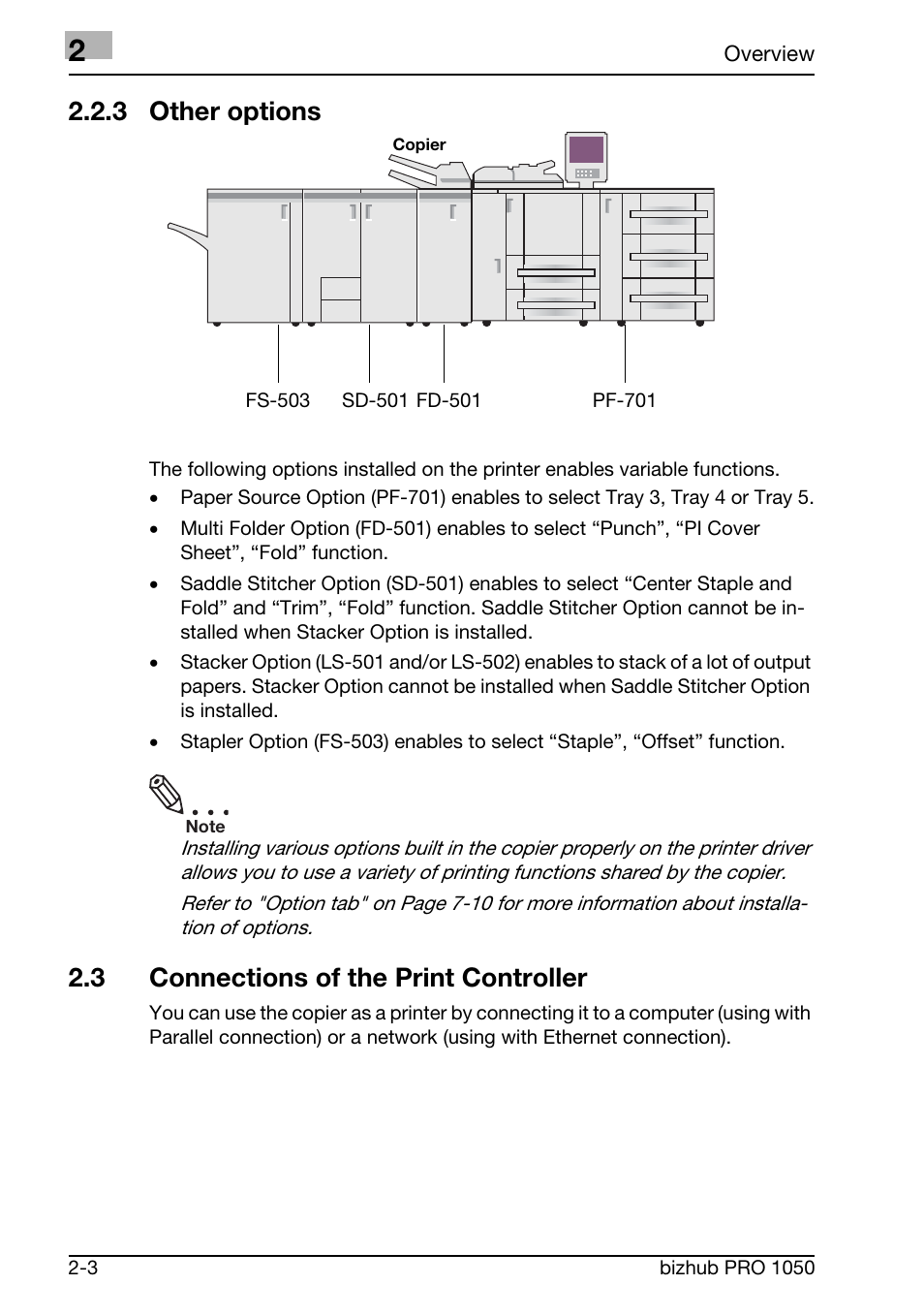 3 connection of the print controller, 3 other options, 3 connections of the print controller | Konica Minolta BIZHUB PRO 1050 User Manual | Page 24 / 399