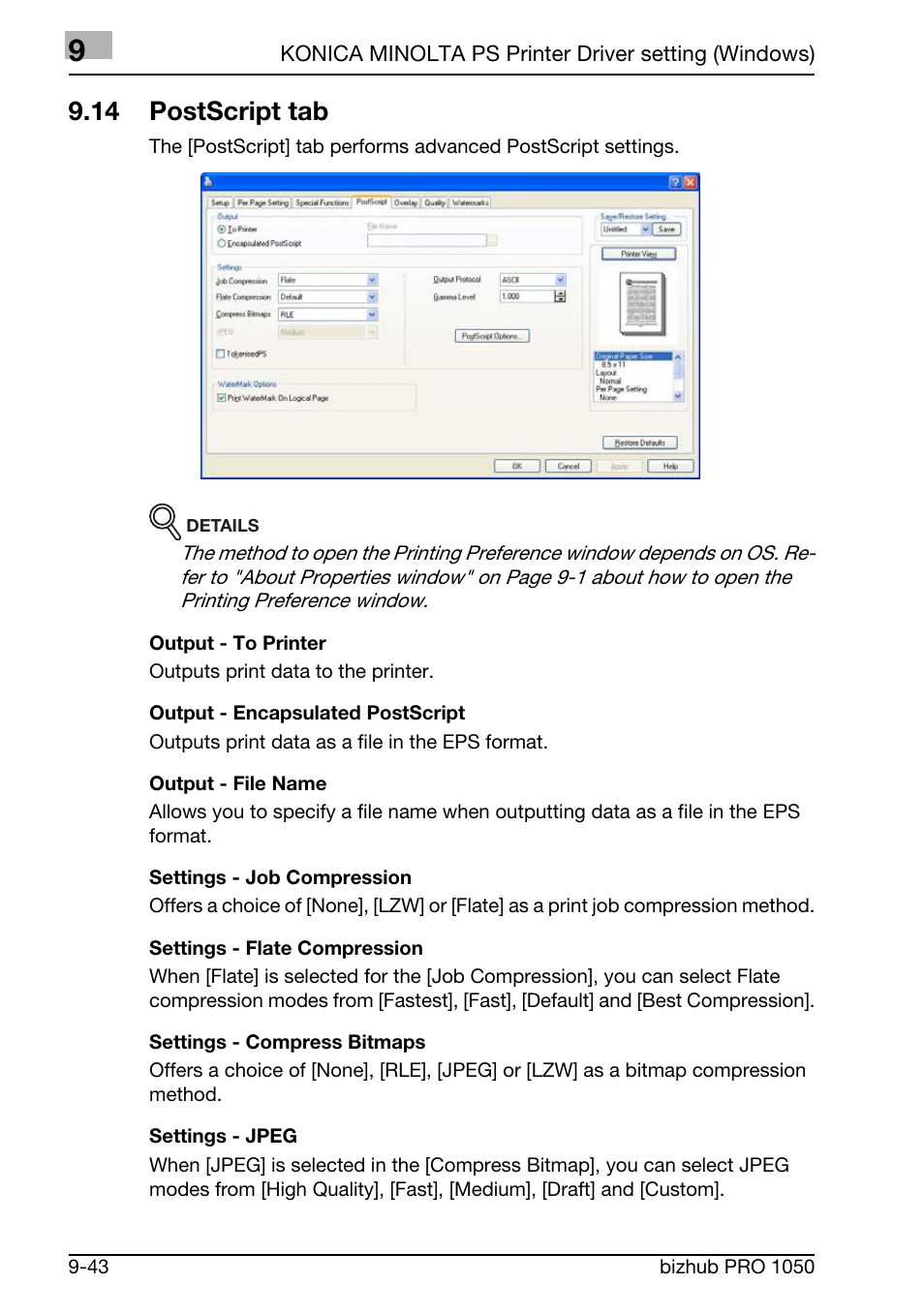 14 postscript tab | Konica Minolta BIZHUB PRO 1050 User Manual | Page 255 / 399