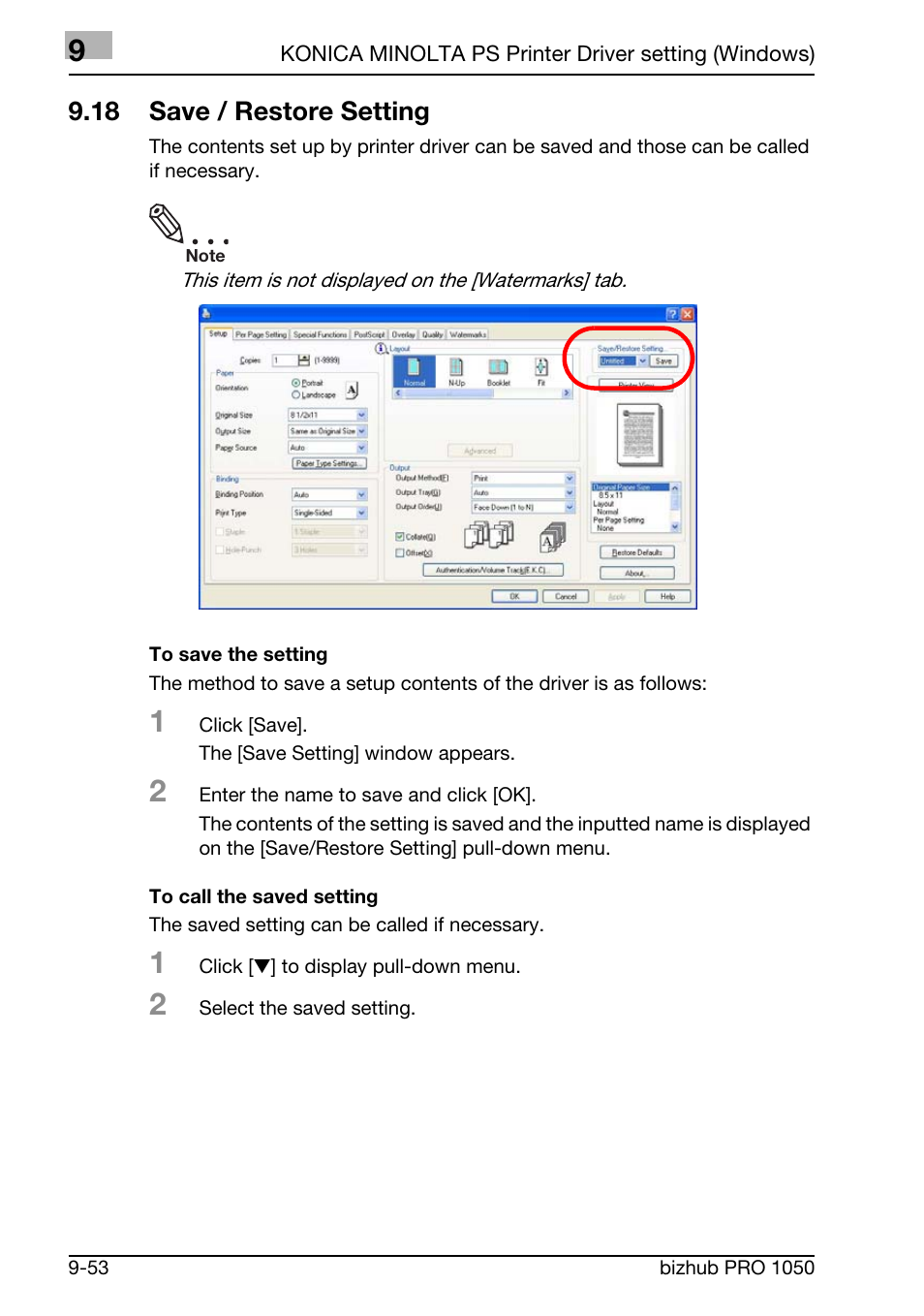 18 save / restore setting | Konica Minolta BIZHUB PRO 1050 User Manual | Page 265 / 399