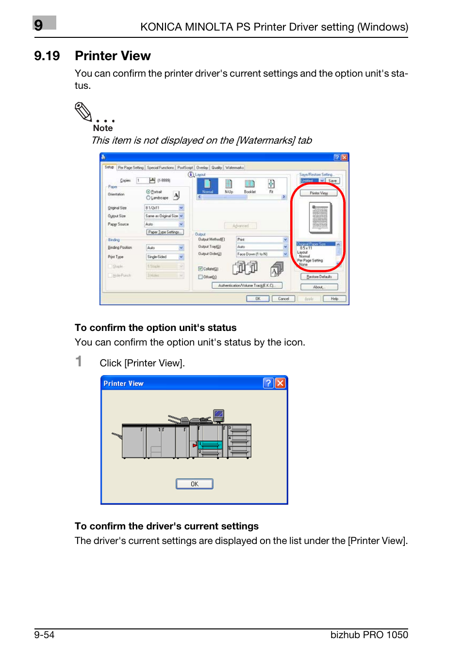 19 printer view | Konica Minolta BIZHUB PRO 1050 User Manual | Page 266 / 399