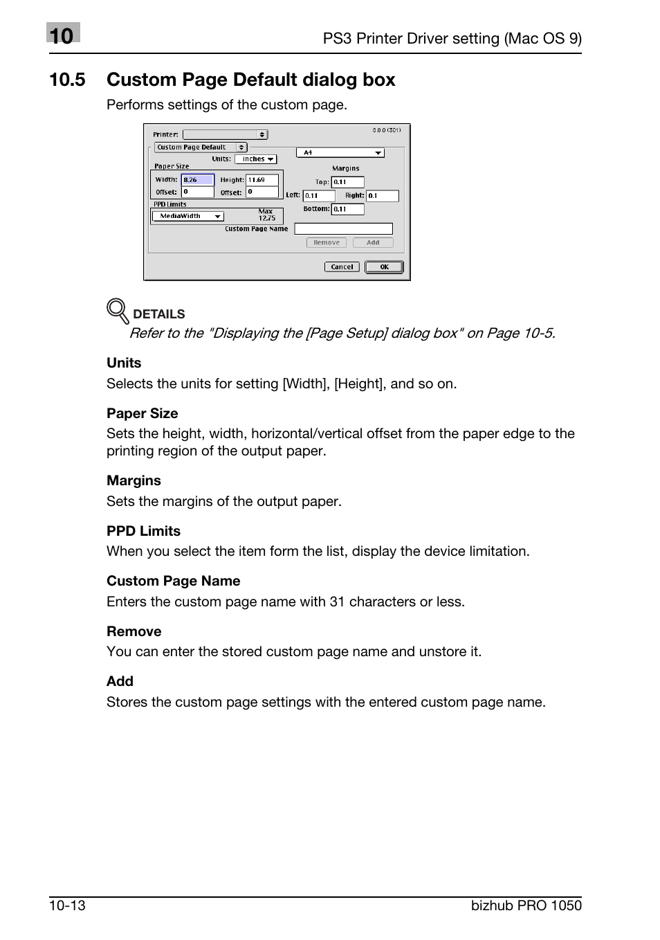 5 custom page default dialog box | Konica Minolta BIZHUB PRO 1050 User Manual | Page 279 / 399