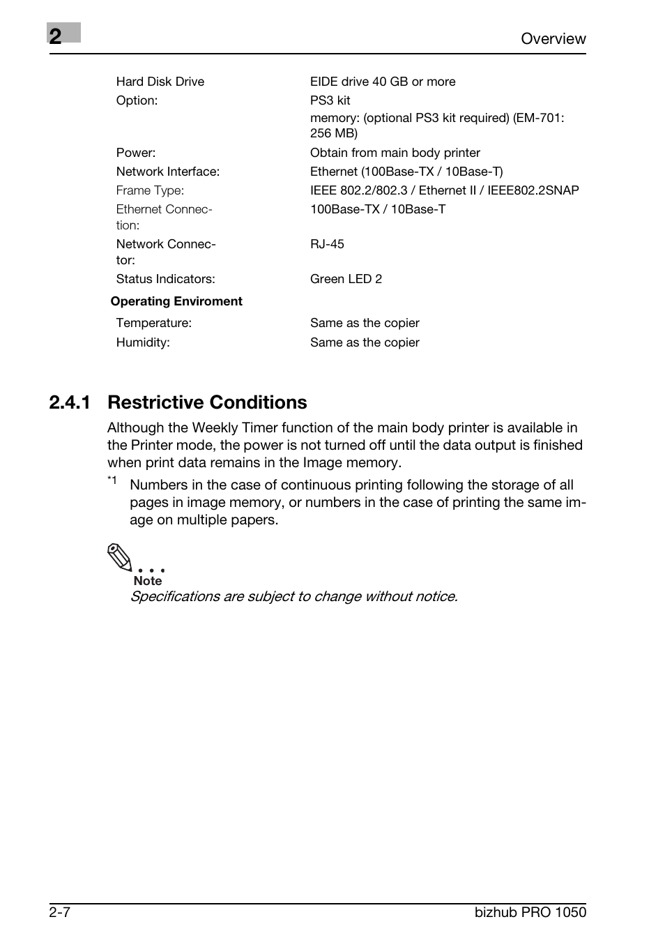 1 restrictive conditions | Konica Minolta BIZHUB PRO 1050 User Manual | Page 28 / 399