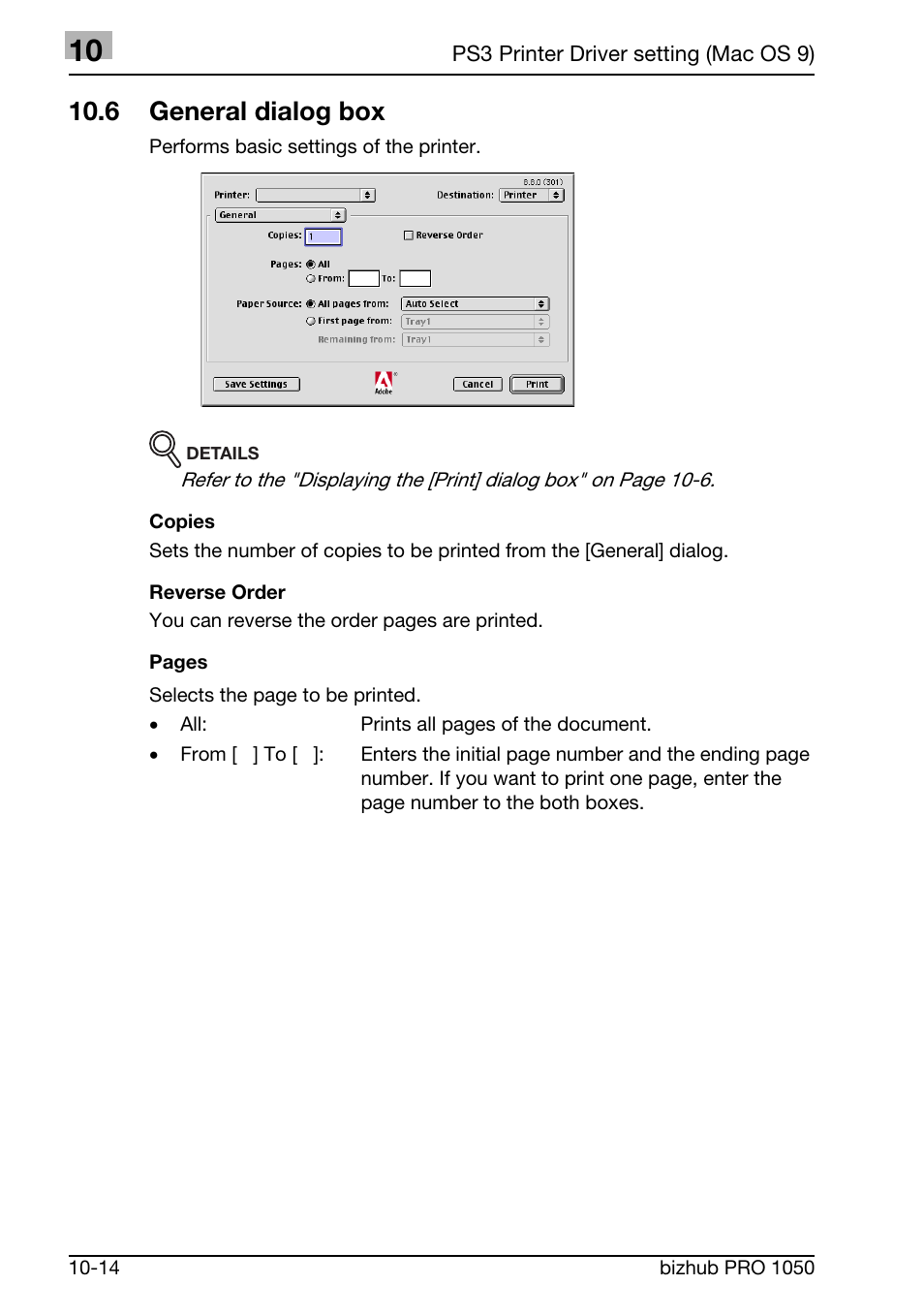 6 general dialog box | Konica Minolta BIZHUB PRO 1050 User Manual | Page 280 / 399