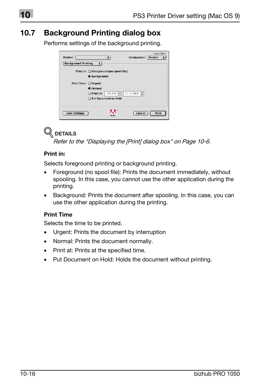 7 background printing dialog box | Konica Minolta BIZHUB PRO 1050 User Manual | Page 282 / 399